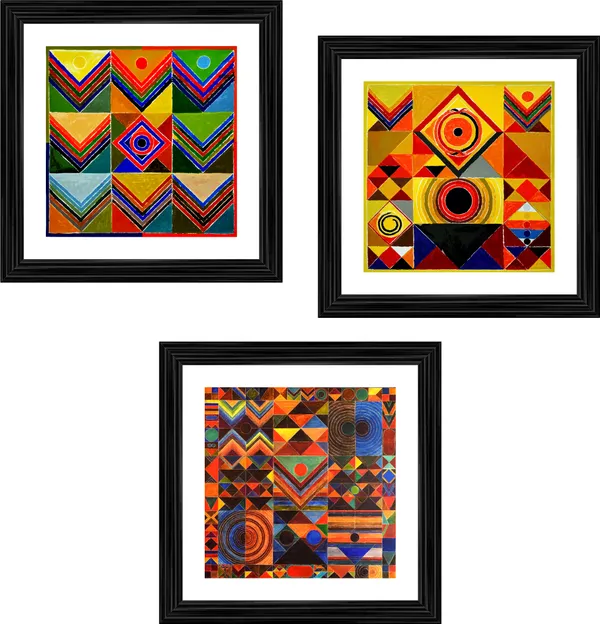 Pratikriti_(The_Reflection)-__Paintings_by_S._H._Raza,_Wall_Decor,_Framed,_Set_of_3-_12"x12"_each,_Multicolor