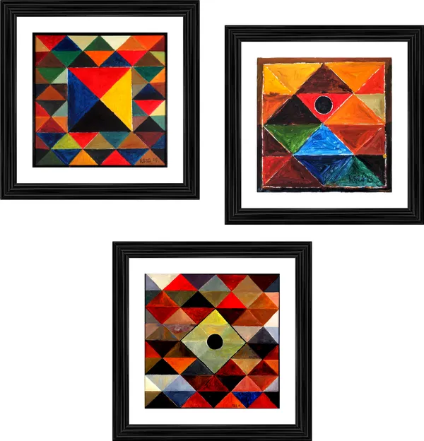 Tribhuj_Sansar-__Paintings_by_S._H._Raza,_Wall_Decor,_Framed,_Set_of_3-_12"x12"_each,_Multicolor