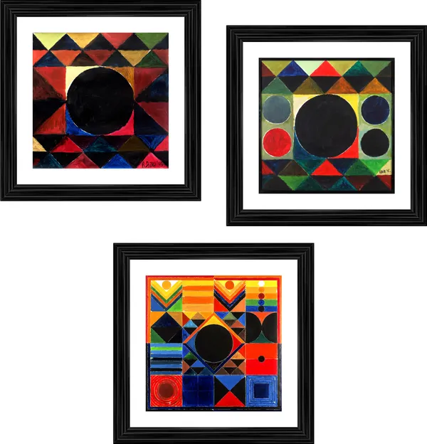 Bindu_Series-_Tribhuj_Sansar-__Paintings_by_S._H._Raza,_Wall_Decor,_Framed,_Set_of_3-_12"x12"_each,_Multicolor