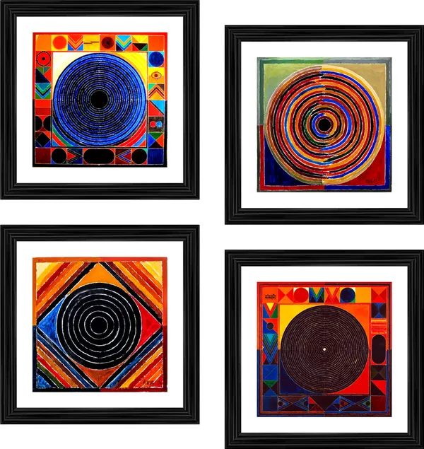 Bindu_Series-_Sansar_(The_Universe)-__Paintings_by_S._H._Raza,_Wall_Decor,_Framed,_Set_of_4-_12"x12"_each,_Multicolor