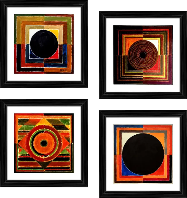 Bindu_Series-_Mruttika-__Paintings_by_S._H._Raza,_Wall_Decor,_Framed,_Set_of_4-_12"x12"_each,_Multicolor