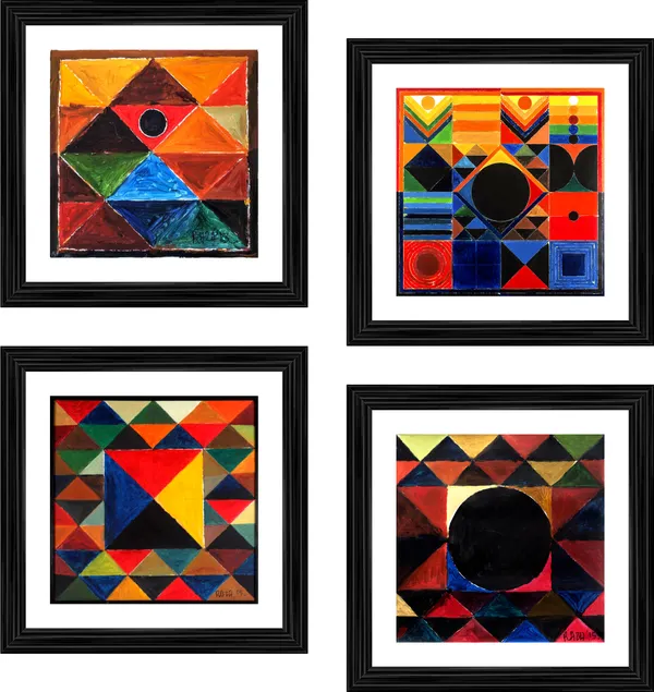 Tribhuj_Sansar-__Paintings_by_S._H._Raza,_Wall_Decor,_Framed,_Set_of_4-_12"x12"_each,_Multicolor