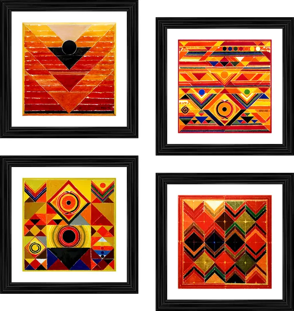 Pujan_and_Rangoli-__Paintings_by_S._H._Raza,_Wall_Decor,_Framed,_Set_of_4-_12"x12"_each,_Multicolor