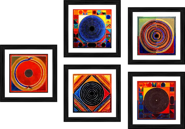 Bindu_Series-_Sansar_(The_Universe)-__Paintings_by_S._H._Raza,_Wall_Decor,_Framed,_Set_of_5-_12"x12"_each,_Multicolor