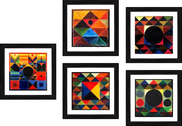Tribhuj_Sansar-__Paintings_by_S._H._Raza,_Wall_Decor,_Framed,_Set_of_5-_12"x12"_each,_Multicolor