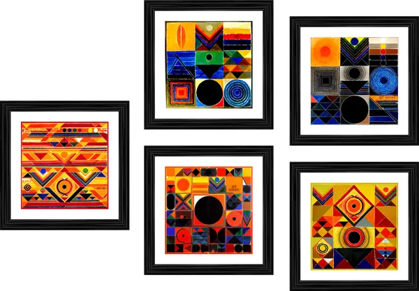 Surya_Namaskar-__Paintings_by_S._H._Raza,_Wall_Decor,_Framed,_Set_of_5-_12"x12"_each,_Multicolor