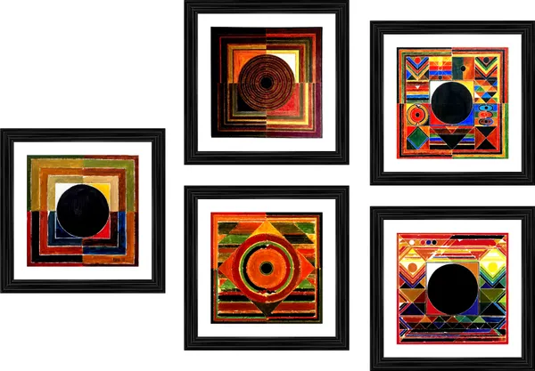 Bindu_theme-_Mruttika_(Aarambh)-__Paintings_by_S._H._Raza,_Wall_Decor,_Framed,_Set_of_5-_12"x12"_each,_Multicolor