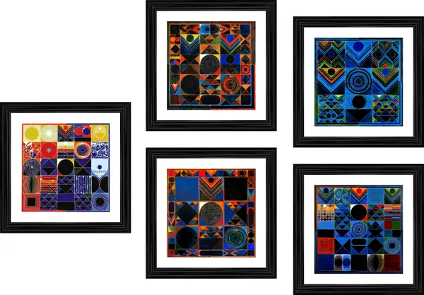 Prakriti_(Beej_Mantra)-__Paintings_by_S._H._Raza,_Wall_Decor,_Framed,_Set_of_5-_12"x12"_each,_Multicolor