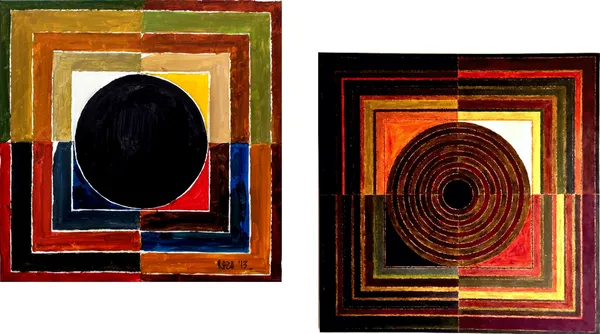 Bindu_Series-_Mruttika-_Paintings_by_S._H._Raza,_Wall_Decor,_Framed_Canvas,_Set_of_2-_15"x15"_each,_Multicolor