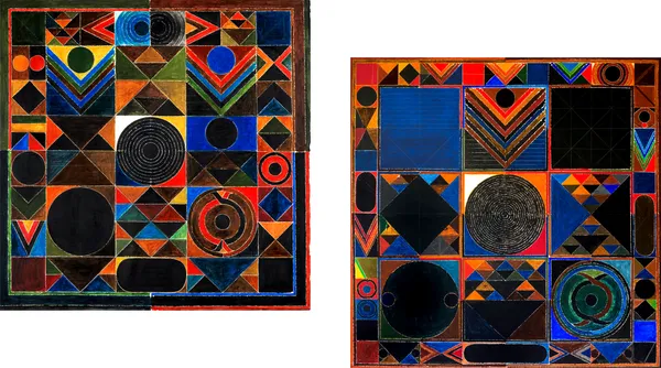 Shrishti_(The_Universe)-_Paintings_by_S._H._Raza,_Wall_Decor,_Framed_Canvas,_Set_of_2-_15"x15"_each,_Multicolor