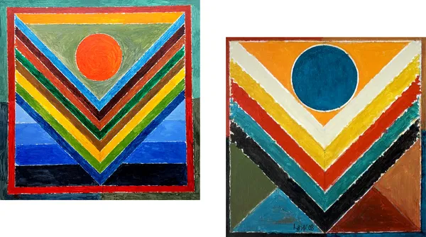 Panchtatva_(Five_Elements)-_Paintings_by_S._H._Raza,_Wall_Decor,_Framed_Canvas,_Set_of_2-_15"x15"_each,_Multicolor