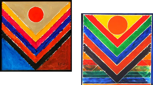 Panchatatva_(Ankuran)-_Paintings_by_S._H._Raza,_Wall_Decor,_Framed_Canvas,_Set_of_2-_15"x15"_each,_Multicolor