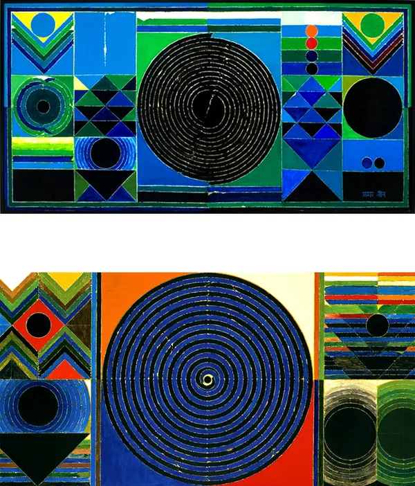 Kundalini_(The_Spiritual_Power)-_Paintings_by_S._H._Raza,_Wall_Decor,_Framed_Canvas,_Set_of_2,_Multicolor
