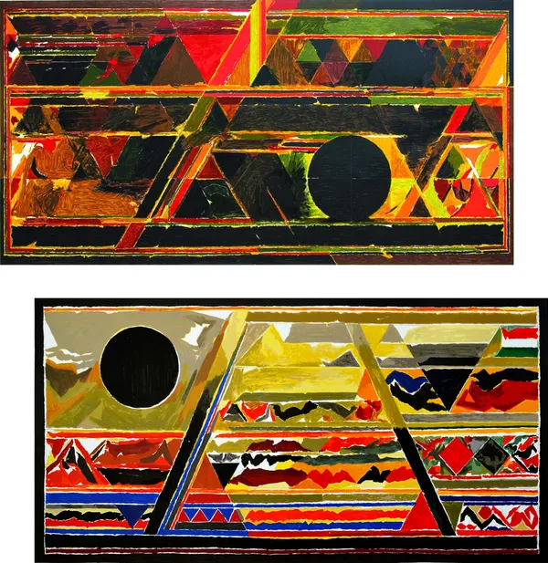 Bharat_Bhoomi-_Paintings_by_S._H._Raza,_Wall_Decor,_Framed_Canvas,_Set_of_2,_Multicolor