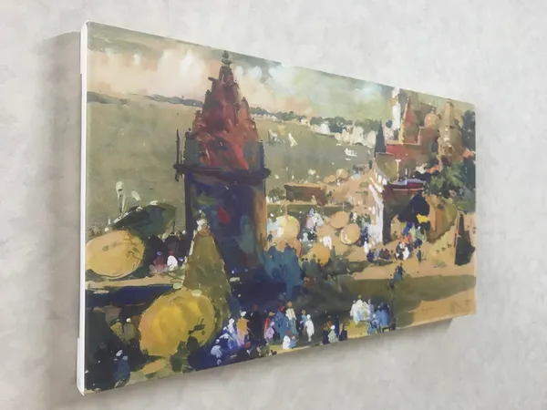 Cityscape_(Mumbai)_&_The_Hindu_(Banaras)-_Paintings_by_S._H._Raza,_Wall_Decor,_Framed_Canvas,_Set_of_2,_Multicolor
