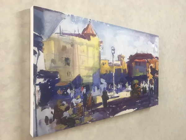 Cityscape_(Mumbai)_&_The_Hindu_(Banaras)-_Paintings_by_S._H._Raza,_Wall_Decor,_Framed_Canvas,_Set_of_2,_Multicolor