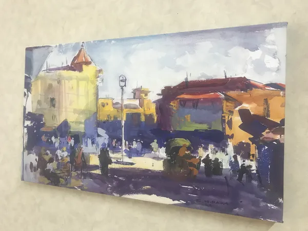 Cityscape_(Mumbai)_&_The_Hindu_(Banaras)-_Paintings_by_S._H._Raza,_Wall_Decor,_Framed_Canvas,_Set_of_2,_Multicolor