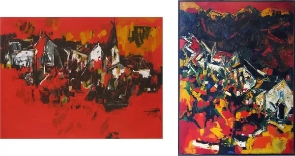 The_Village-_Paintings_by_S._H._Raza,_Wall_Decor,_Framed_Canvas,_Set_of_2,_Multicolor