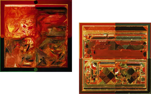Rajasthan_&_Saurashtra-_Paintings_by_S._H._Raza,_Wall_Decor,_Framed_Canvas,_Set_of_2-_15"x15"_each,_Multicolor