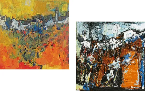 The_Village-_Paintings_by_S._H._Raza,_Wall_Decor,_Framed_Canvas,_Set_of_2-_15"x15"_each,_Multicolor