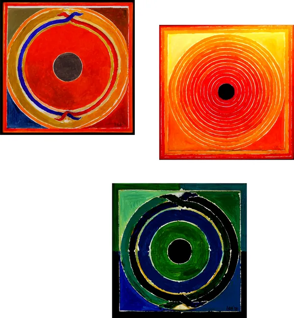 Bindu_Series-_Yugal-__Paintings_by_S._H._Raza,_Wall_Decor,_Framed_Canvas,_Set_of_3-_12"x12"_each,_Multicolor