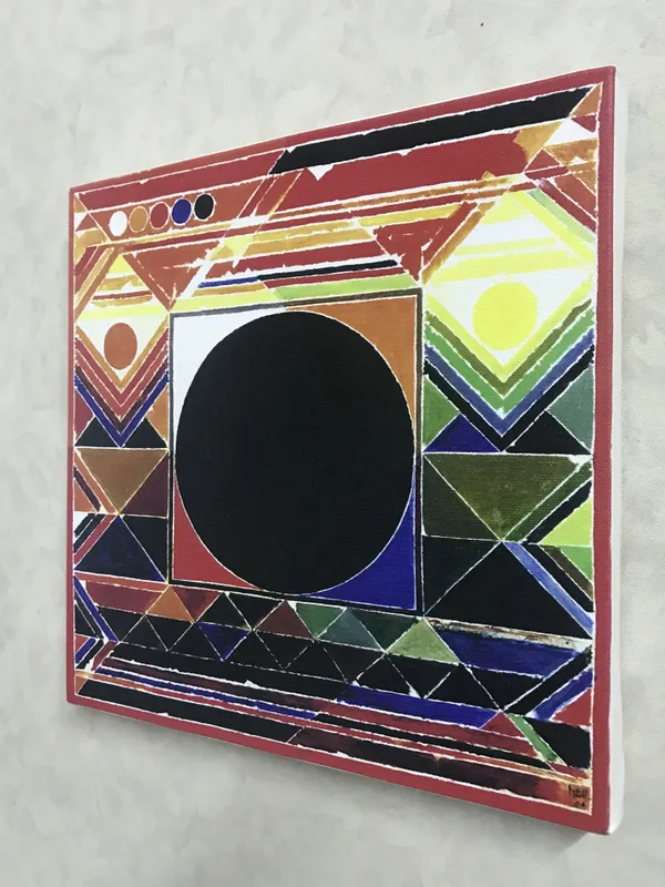 Bindu_Series-_Surya_Namaskar-__Paintings_by_S._H._Raza,_Wall_Decor,_Framed_Canvas,_Set_of_3-_12"x12"_each,_Multicolor