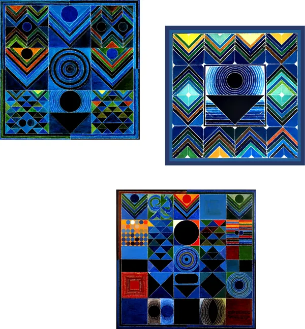 Prakriti_(The_Nature)-__Paintings_by_S._H._Raza,_Wall_Decor,_Framed_Canvas,_Set_of_3-_12"x12"_each,_Multicolor