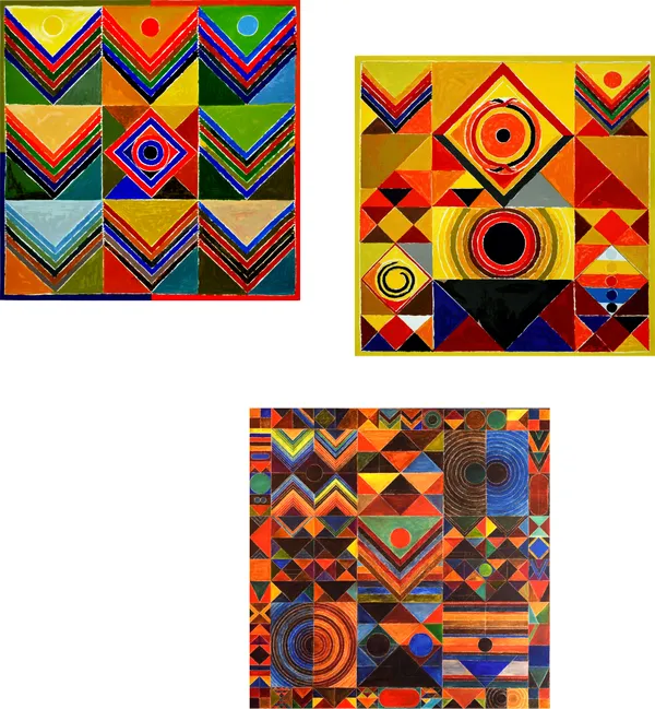 Pratikriti_(The_Reflection)-__Paintings_by_S._H._Raza,_Wall_Decor,_Framed_Canvas,_Set_of_3-_12"x12"_each,_Multicolor