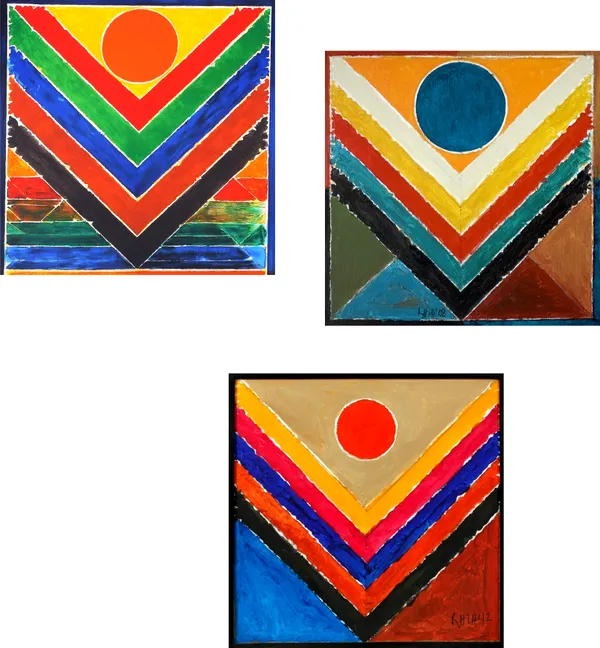 Panchtatva_(Five_Elements)-__Paintings_by_S._H._Raza,_Wall_Decor,_Framed_Canvas,_Set_of_3-_12"x12"_each,_Multicolor