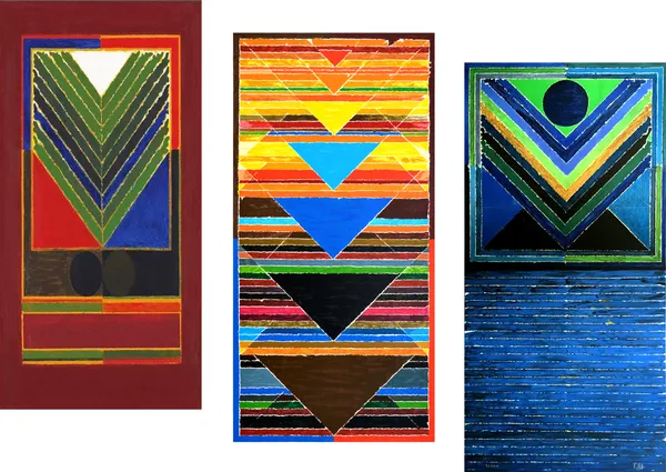 Ankuran_and_Pooja-__Paintings_by_S._H._Raza,_Wall_Decor,_Framed_Canvas,_Set_of_3-_9"x15"_each,_Multicolor