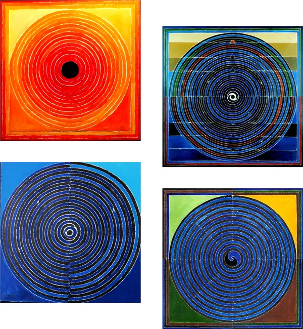 Bindu_Series-_Spandan-__Paintings_by_S._H._Raza,_Wall_Decor,_Framed_Canvas,_Set_of_4-_12"x12"_each,_Multicolor