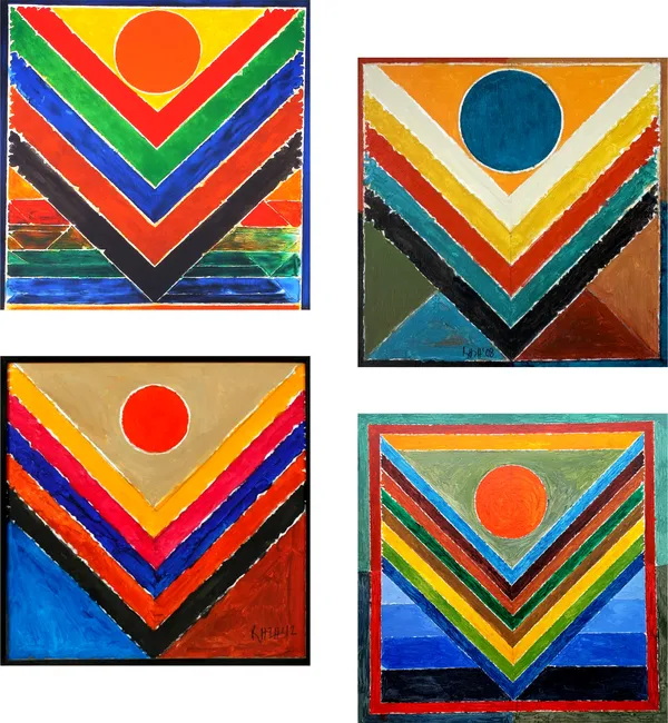 Panchtatva_(Five_Elements)-__Paintings_by_S._H._Raza,_Wall_Decor,_Framed_Canvas,_Set_of_4-_12"x12"_each,_Multicolor