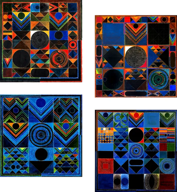 Prakriti_(The_Nature)-__Paintings_by_S._H._Raza,_Wall_Decor,_Framed_Canvas,_Set_of_4-_12"x12"_each,_Multicolor
