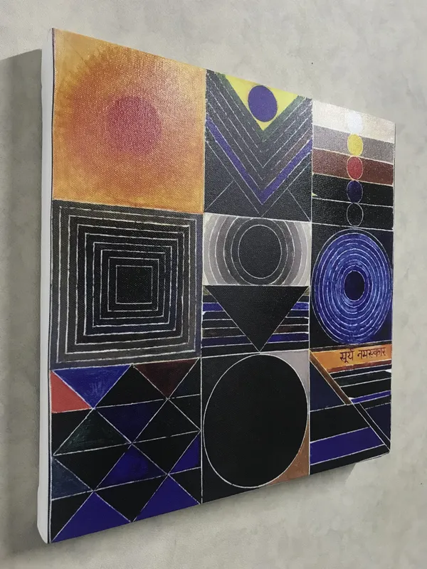 Surya_Namaskar_-__Paintings_by_S._H._Raza,_Wall_Decor,_Framed_Canvas,_Set_of_4-_12"x12"_each,_Multicolor