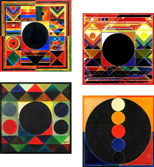 Bindu_Series-_Aarambh-__Paintings_by_S._H._Raza,_Wall_Decor,_Framed_Canvas,_Set_of_4-_12"x12"_each,_Multicolor