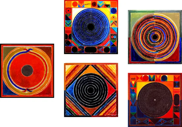Bindu_Series-_Sansar_(The_Universe)-__Paintings_by_S._H._Raza,_Wall_Decor,_Framed_Canvas,_Set_of_5-_12"x12"_each,_Multicolor