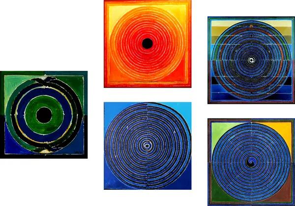 Bindu_Series-_Spandan-__Paintings_by_S._H._Raza,_Wall_Decor,_Framed_Canvas,_Set_of_5-_12"x12"_each,_Multicolor