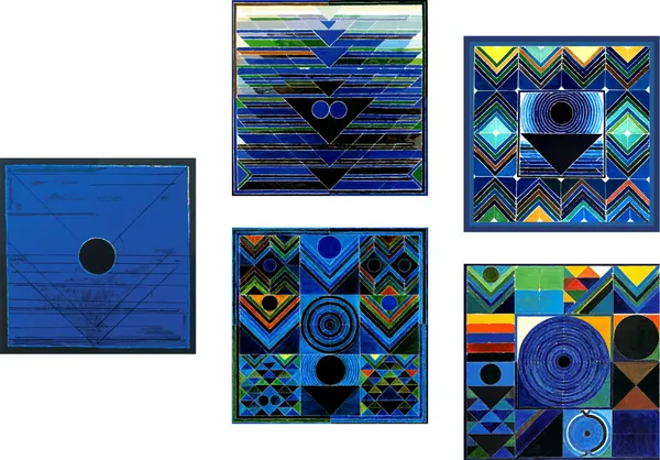 Pratikriti_(The_Reflection)-__Paintings_by_S._H._Raza,_Wall_Decor,_Framed_Canvas,_Set_of_5-_12"x12"_each,_Multicolor