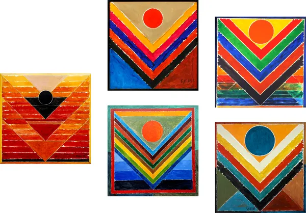 Panchtatva_(Five_Elements)-__Paintings_by_S._H._Raza,_Wall_Decor,_Framed_Canvas,_Set_of_5-_12"x12"_each,_Multicolor