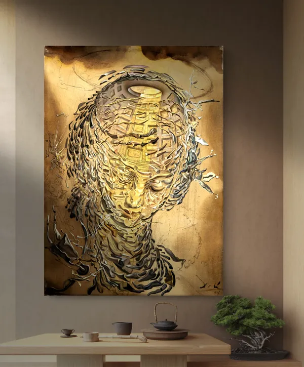 Raphaelesque_Head_Exploding,_A_Painting_by_Salvador_Dali,_Wall_D�cor,_Framed_Canvas,_Multicolor