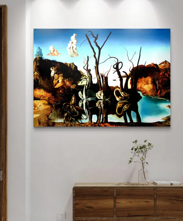 Swans_Reflecting_Elephants,_A_Painting_by_Salvador_Dali,_Wall_D�cor,_Framed_Canvas,_Multicolor