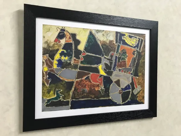 Horses_and_the_Chariot*-Set_of_2_Paintings_by_M.F._Husain,_Framed,_Wall_Decor,_Multicolor
