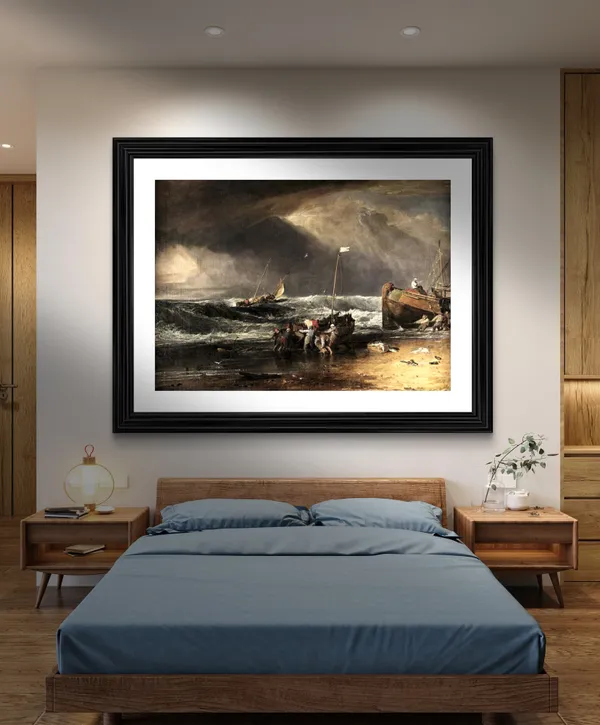 Fishermen_Hauling_a_Boat_ashore,_A_Painting_by_JMW_Turner,_Wall_D�cor,_Framed,_Multicolor