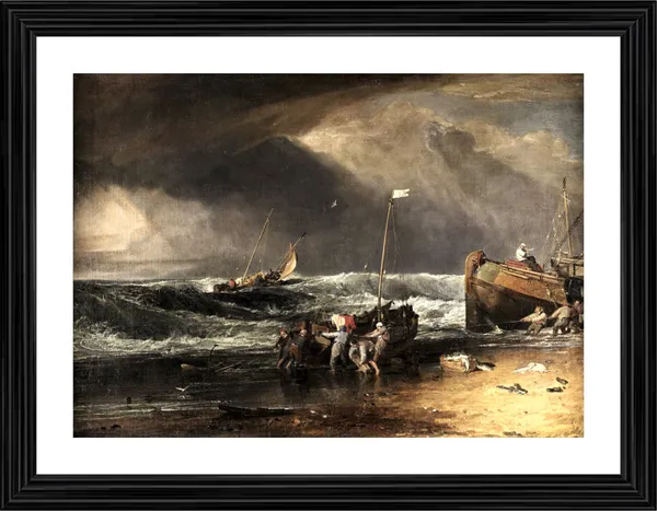 Fishermen_Hauling_a_Boat_ashore,_A_Painting_by_JMW_Turner,_Wall_D�cor,_Framed,_Multicolor