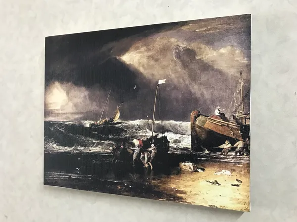 Fishermen_Hauling_a_Boat_ashore,_A_Painting_by_JMW_Turner,_Wall_D�cor,_Framed_Canvas,_Multicolor