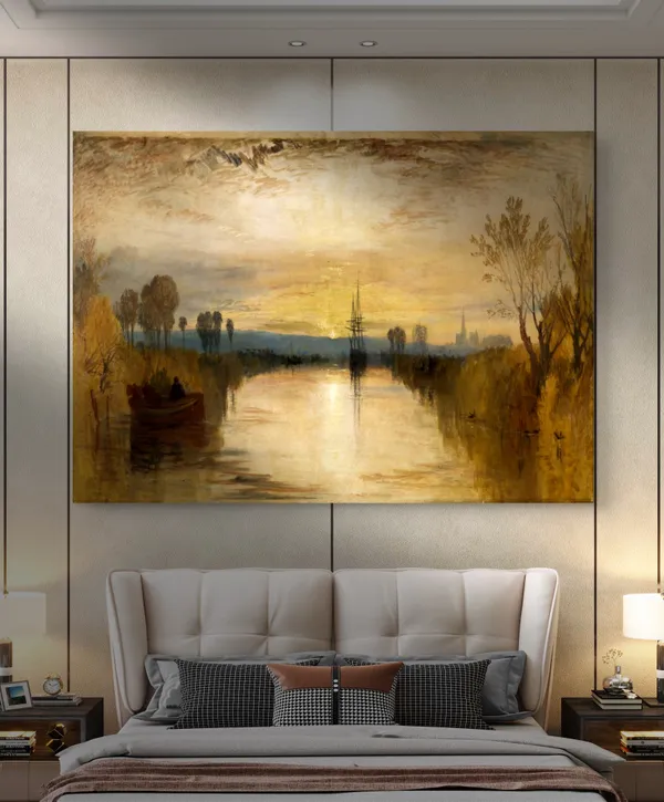 The_Thames_near_Windsor_(Chinchester_Canal),_A_Painting_by_JMW_Turner,_Wall_D�cor,_Framed_Canvas,_Multicolor