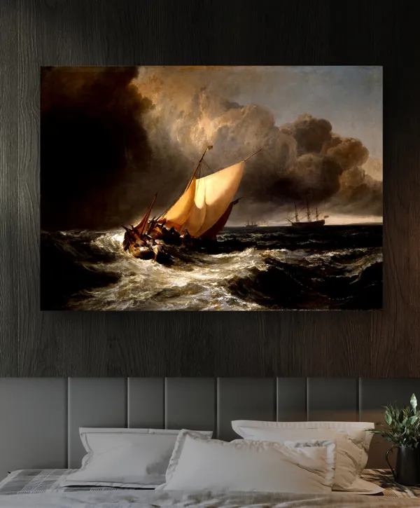 Dutch_Boats_in_a_Gale,_A_Painting_by_JMW_Turner,_Wall_D�cor,_Framed_Canvas,_Multicolor