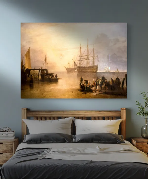 Sun_Rising_Through_Vapour_1,_A_Painting_by_JMW_Turner,_Wall_D�cor,_Framed_Canvas,_Multicolor