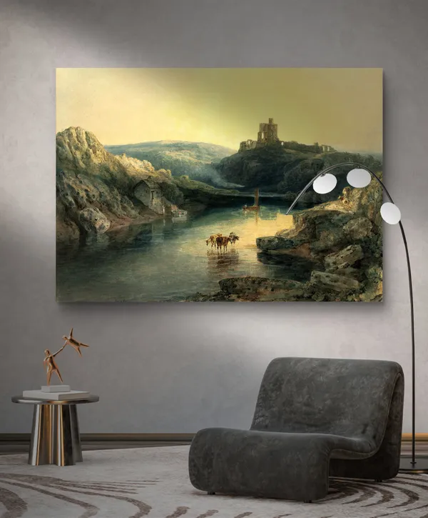Norham_Castle,_Sunrise_2,_A_Painting_by_JMW_Turner,_Wall_Decor,_Framed_Canvas,_Multicolor