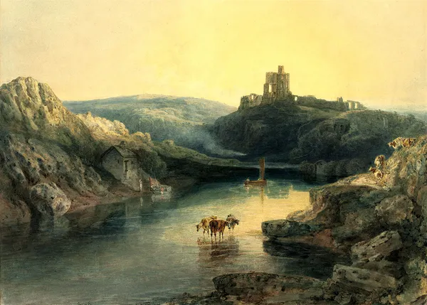 Norham_Castle,_Sunrise_2,_A_Painting_by_JMW_Turner,_Wall_Decor,_Framed_Canvas,_Multicolor
